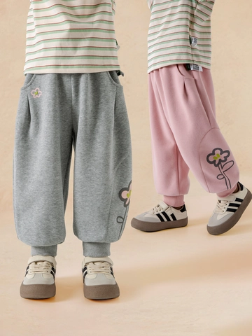 Γυναικείο Casual Παντελόνι Jogger με Φλοράλ Σχέδιο Μείγμα Βαμβακιού Μαλακό με Ριμπ Μανσέτες για Παιδιά Άνοιξη Φθινόπωρο