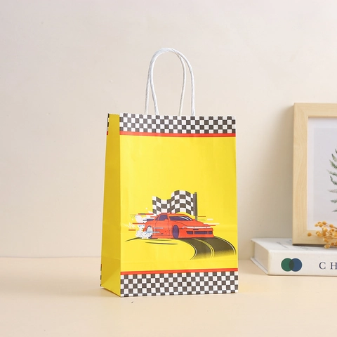 Sacchetti Regalo in Carta a Tema Auto da Corsa Con Manici Per Feste di Compleanno Bambini Stile Sportivo