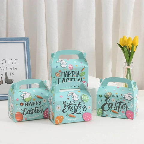 Easter Gift Box Handle Paper Box Bunny Egg Carrot Print Candy Cake Packing Box For Party Favor Gift Wrapping Paper Box