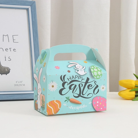 Easter Gift Box Handle Paper Box Bunny Egg Carrot Print Candy Cake Packing Box For Party Favor Gift Wrapping Paper Box