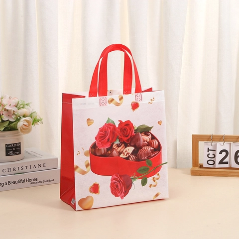 Valentine's Day Gift Bags Non-woven Fabric Rose Heart Handbags For Wedding Anniversary Romantic Party Gift Wrap
