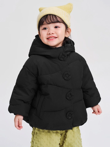 Kids Winter Down Jacket Warm Hooded Thick Outerwear For Girls Boys 85% White Duck Down Festive Quilted Puffer Coat Red Black