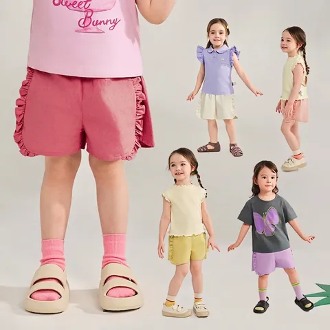 Mädchen Baumwolle Rüschen Shorts Sommer Elastischer Bund Lässig Einfarbig Kleinkind Kinder Komfortabel Süß Täglich Strand Unterteile
