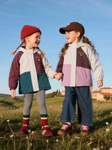 Giacca a Vento con Cappuccio per Bambini Design a Blocchi di Colore Idrorepellente Caldo Cappotto per Ragazze Ragazzi Outdoor Top