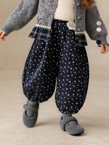 Girls Cute Floral Lantern Pants Casual Comfortable Cotton Blend Toddler Kids Bloomers Trousers For Autumn Spring