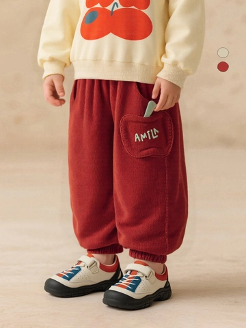 Kids Girls Casual Corduroy Pants With Apple Shape Pocket Soft Cotton Blend Joggers Trousers For Autumn Spring