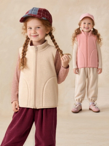 Kids Polar Fleece Vest Stand Collar Zipper Soft Warm Waistcoat For Boys Girls Autumn Spring Sleeveless Jacket