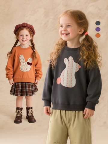 Kids Cotton Blend Long Sleeve Sweatshirt Cute Rabbit Cherry Patchwork Pullover Top For Toddler Boys Girls Casual Autumn Clothes