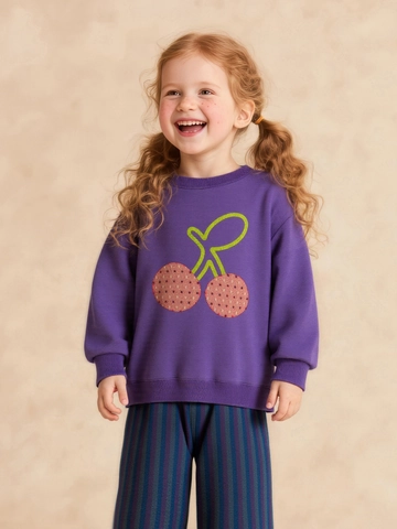 Kids Cotton Blend Long Sleeve Sweatshirt Cute Rabbit Cherry Patchwork Pullover Top For Toddler Boys Girls Casual Autumn Clothes