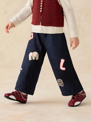 Παιδικά Κορίτσια Χαριτωμένο Αλφάβητο Patchwork Denim Jeans Ελαστική Μέση Χαλαρή Φαρδιά Γραμμή Μαλακό Βαμβακερό Παντελόνι Φθινόπωρο