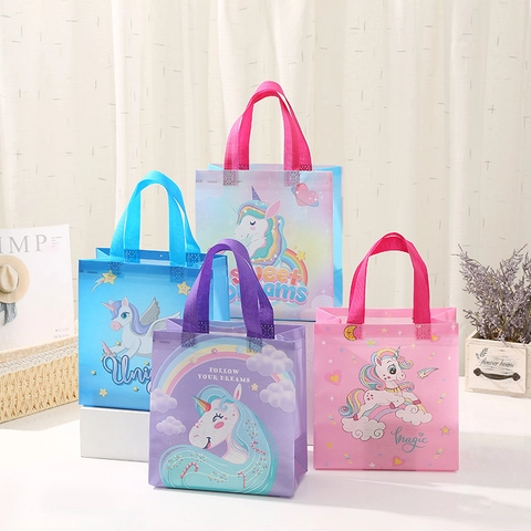Cartoon Unicorn Non-woven Gift Bag Waterproof Reusable Shopping Bag With Handle For Birthday Party Favors Storage Pack