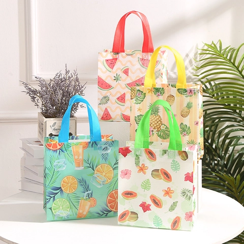 Fruit Printed Non-Woven Tote Bag Waterproof Eco Friendly Reusable Shopping Bag Summer Tropical Pattern Gift Packaging Handbag For Women