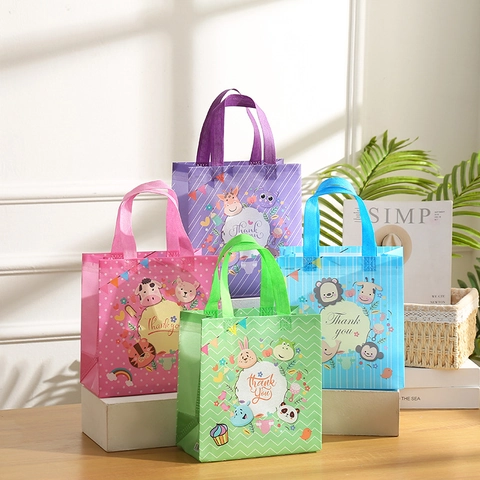 Cartoon Tier Vliesstoff Geschenktüte Wasserdicht Bedruckte Tragetasche Mit Thank You Brief Für Geburtstag Party Shopping Aufbewahrungstasche