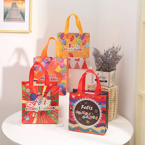 Spanish Feliz Cumpleaños Birthday Gift Bags Non-woven Waterproof Tote Bags Party Favors Packaging Handle Bags Birthday Party