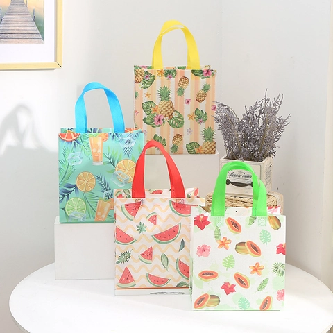 Tropical Fruit Pattern Non-Woven Shopping Bag Waterproof Laminated Handbag For Gift Packaging Or Daily Grocery Storage
