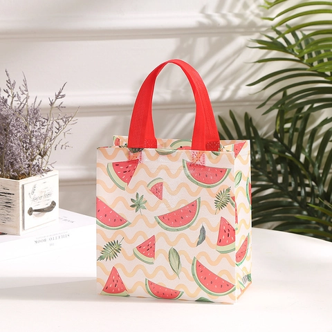 Tropical Fruit Pattern Non-Woven Shopping Bag Waterproof Laminated Handbag For Gift Packaging Or Daily Grocery Storage