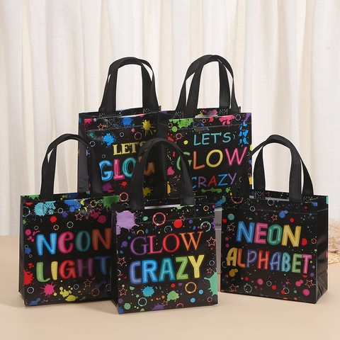 Sacchetto Regalo Neon Glow Party in Tessuto Non Tessuto Laminato Con Motivo a Spruzzo Borsa a Mano per Festa di Compleanno