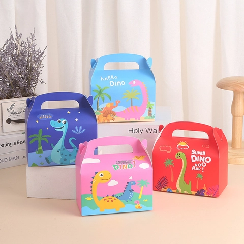 Boîte Cadeau en Papier Portable Dinosaure de Dessin Animé pour Enfants Fête d'Anniversaire Bonbons Muffin Gâteau Emballage Boîte Vide en Carton Avec Poignée