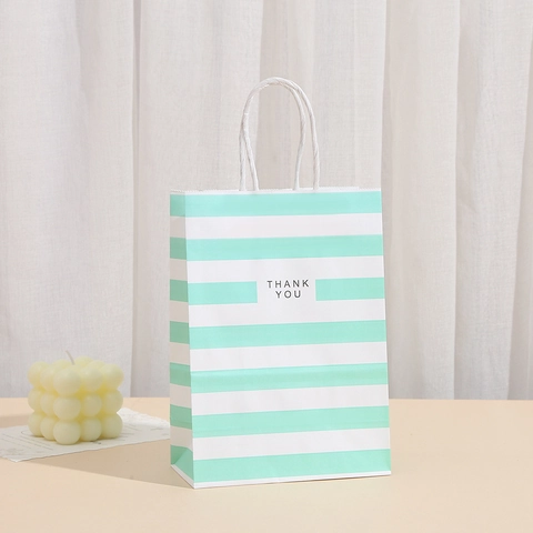 Horizontal Striped Paper Gift Bags With Twisted Handles Thank You Print Shopping Bags For Wedding Birthday Party Favor Paper Bags
