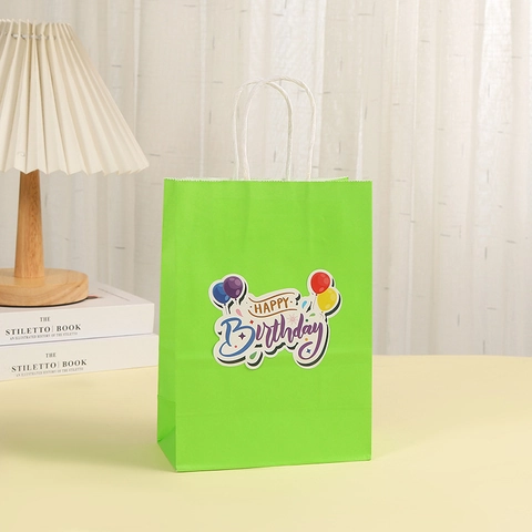 Kraft Paper Gift Bags With Happy Birthday Stickers And Handles For Birthday Party Celebration Favors Supplies Colorful Gift Wrapping Bags