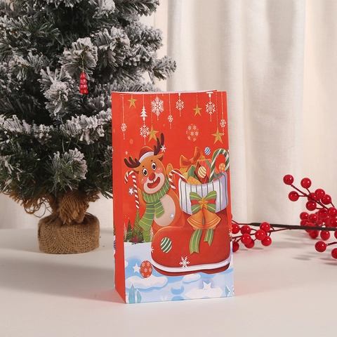 Sacchetti Regalo in Carta Rossa Natalizia Portatili in Cartone Bianco per Caramelle e Mele Con Disegni Animati Babbo Natale Pupazzo di Neve Renna