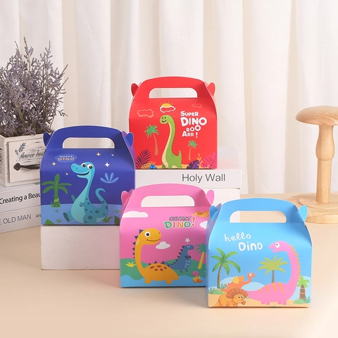 Boîtes Cadeaux Portables Dinosaure en Carton Boîtes d'Emballage pour Bonbons Gâteaux Avec Poignée pour Fête d'Anniversaire Enfants