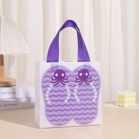 Summer Beach Flip Flops Print Non-Woven Tote Bag Cartoon Sea Star Octopus Pattern Gift Packing Handbag Shopping Bag For Party Wedding
