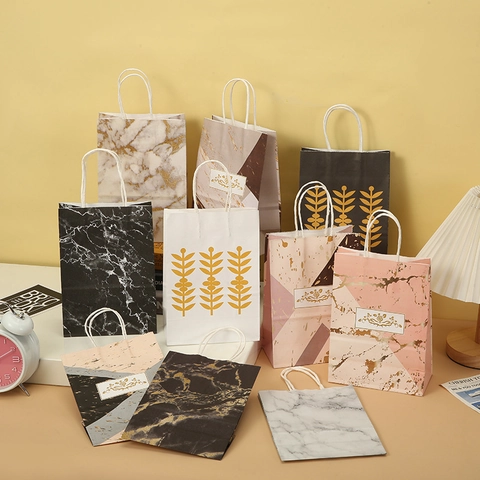 Sacchetti Regalo in Carta Con Motivo Marmo Con Manici Confezione di Lusso Stampa a Caldo per Matrimonio Compleanno Festa Borsa
