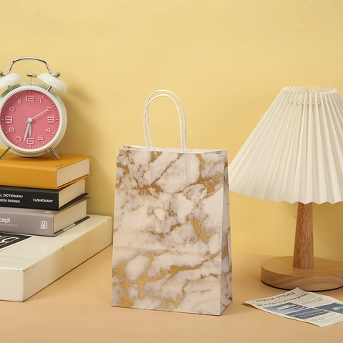 Bolsas de Regalo de Papel Con Patrón de Mármol Con Asas Bolsa de Embalaje de Lujo Estampado en Caliente para Boda Cumpleaños