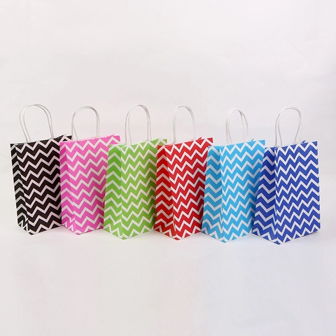 Kraft Paper Chevron Pattern Gift Bags With Handles For Party Favors Shopping Clothes Packing Gift Wrapping Paper Bags