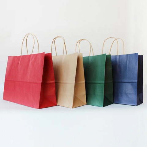 Bolsas de Regalo de Papel Kraft de Color Sólido Con Asas Torcidas Bolsas de Embalaje Ecológicas para Bodas Fiestas Bolsas de Compra de Papel