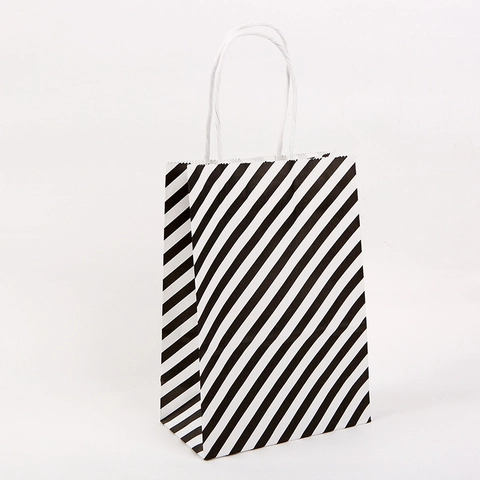 Bolsa de Regalo de Papel Kraft con Rayas Diagonales y Asas Retorcidas para Bodas Fiestas Cumpleaños Compras Embalaje Boutique