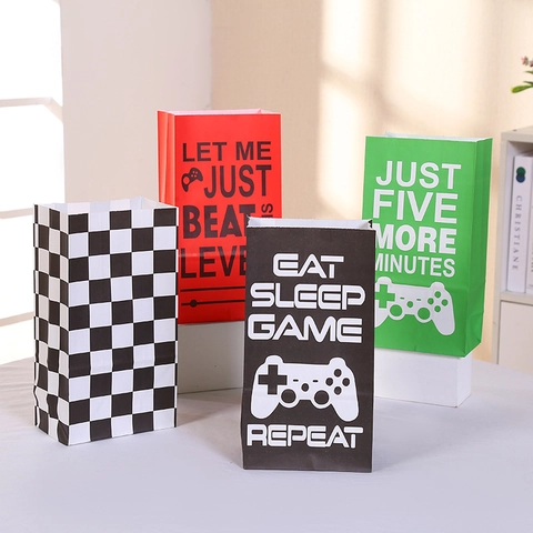 Kraft Paper Gift Bags With Game Controller Pattern Video Game Theme Party Favor Bags For Gamer Birthday Treats Snacks Bag