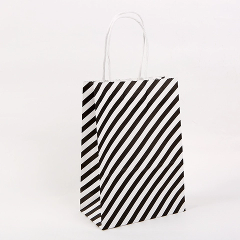 Kraft Paper Gift Bags With Twisted Handles Diagonal Striped Printed Shopping Bags For Party Favor Wedding Boutique Packaging