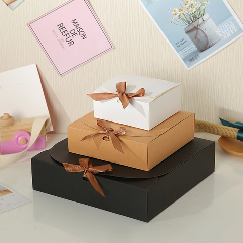 Korean Style Minimalist Square Gift Box With Satin Ribbon Bow For Candy Chocolate Wedding Favors Party Gift Wrapping Box