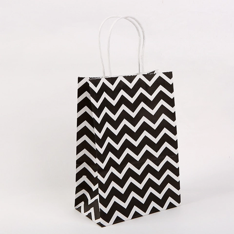 Kraft Paper Chevron Pattern Gift Bags With Handles For Party Favors Shopping Clothes Packing Gift Wrapping Paper Bags