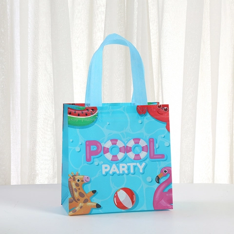 Summer Pool Party Waterproof Laminated Non-woven Tote Bag Cute Cartoon Beach Gift Packaging Bag Reusable Portable Shopping Bag