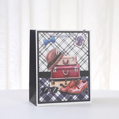 Vintage Gentleman Witte Kartonnen Cadeautas Voor Vaderdag Verjaardag Zakelijk Cadeau Verpakking Handtas Met Handvat En Retro Print