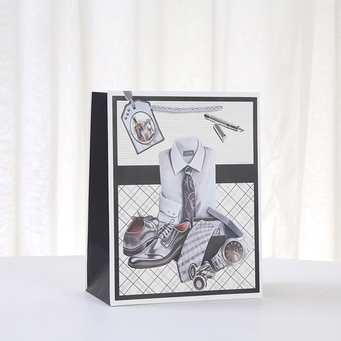 Sacchetto Regalo di Carta per la Festa del Papà Abito da Gentiluomo Scarpe Stampa Borsa Stile Vintage Confezione Regalo per Uomo Padre