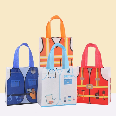 Non-Woven Occupational Theme Gift Bags Doctor Police Firefighter Worker Uniform Printed Shopping Tote Bags Kids Career Party