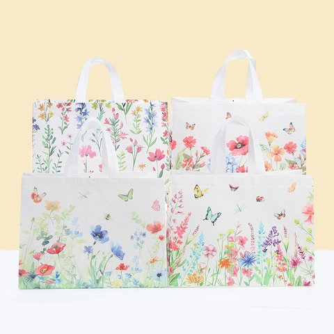 Floral Butterfly Print Non-woven Shopping Bag Large Capacity Eco Tote For Grocery Gift Giving Women Botanical Handbag