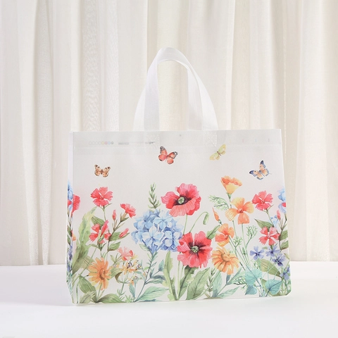 Floral Butterfly Print Non-woven Shopping Bag Large Capacity Eco Tote For Grocery Gift Giving Women Botanical Handbag