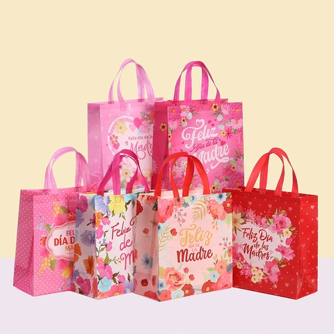 Moederdag Bloem Hart Niet-geweven Cadeautas Feliz Dia De La Madre Spaans Handvat Draagtas Cadeau Voor Moeder
