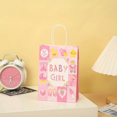 Baby Shower Gift Bags Handheld Paper Bags For Party Favors Birthday Baby Boy Girl Theme Cartoon Pattern Packaging Bag