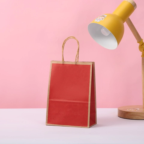 Kraft Paper Gift Bags With Handles Solid Color Color Block Design Portable Party Favor Bags For Birthday Wedding Packaging