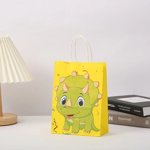 Cartoon Dinosaur Paper Gift Bags With Handles For Kids Birthday Party Favors Colorful Kraft Paper Treat Bags For Holiday Celebration Jewelry Gifts