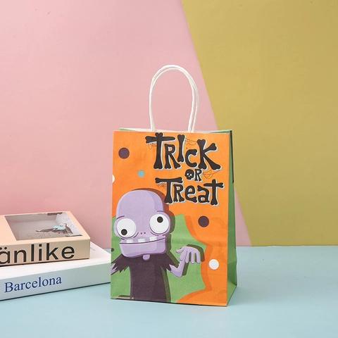 Halloween Kraft Paper Gift Bags Cartoon Ghost Vampire Monster Portable Trick Or Treat Party Favors Candy Handheld Bags