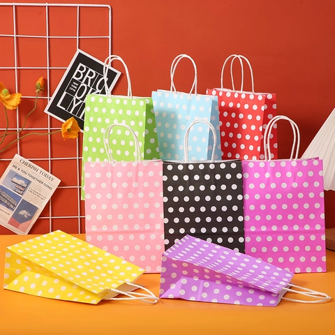 Colorful Polka Dot Paper Gift Bags With Handles Kraft Paper Packaging Bags For Birthday Party Wedding Favors Shopping Bags