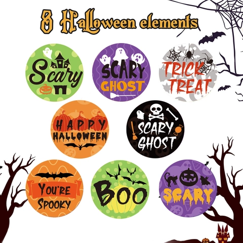 Halloween Stickers Pumpkin Ghost Bat Spider Patterns Sealing Labels For Candy Bag Gift Box Decorative Adhesive Decals Party Supplies