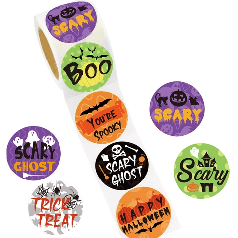 Halloween Stickers Pumpkin Ghost Bat Spider Patterns Sealing Labels For Candy Bag Gift Box Decorative Adhesive Decals Party Supplies
